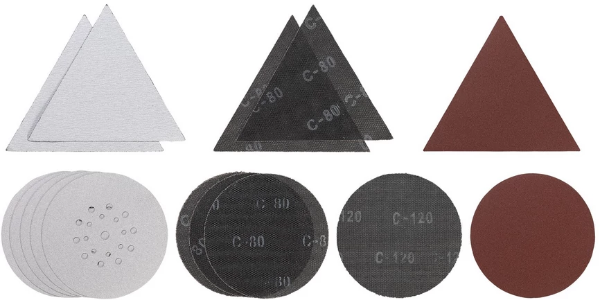 225/287mm csiszolókorong, rács és háromszög, 15 db (P80, P120, G80)  KWB by Einhell tartozék